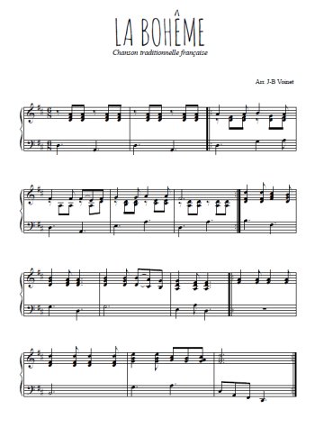 Téléchargez l'arrangement pour piano de la partition de La bohème en PDF
